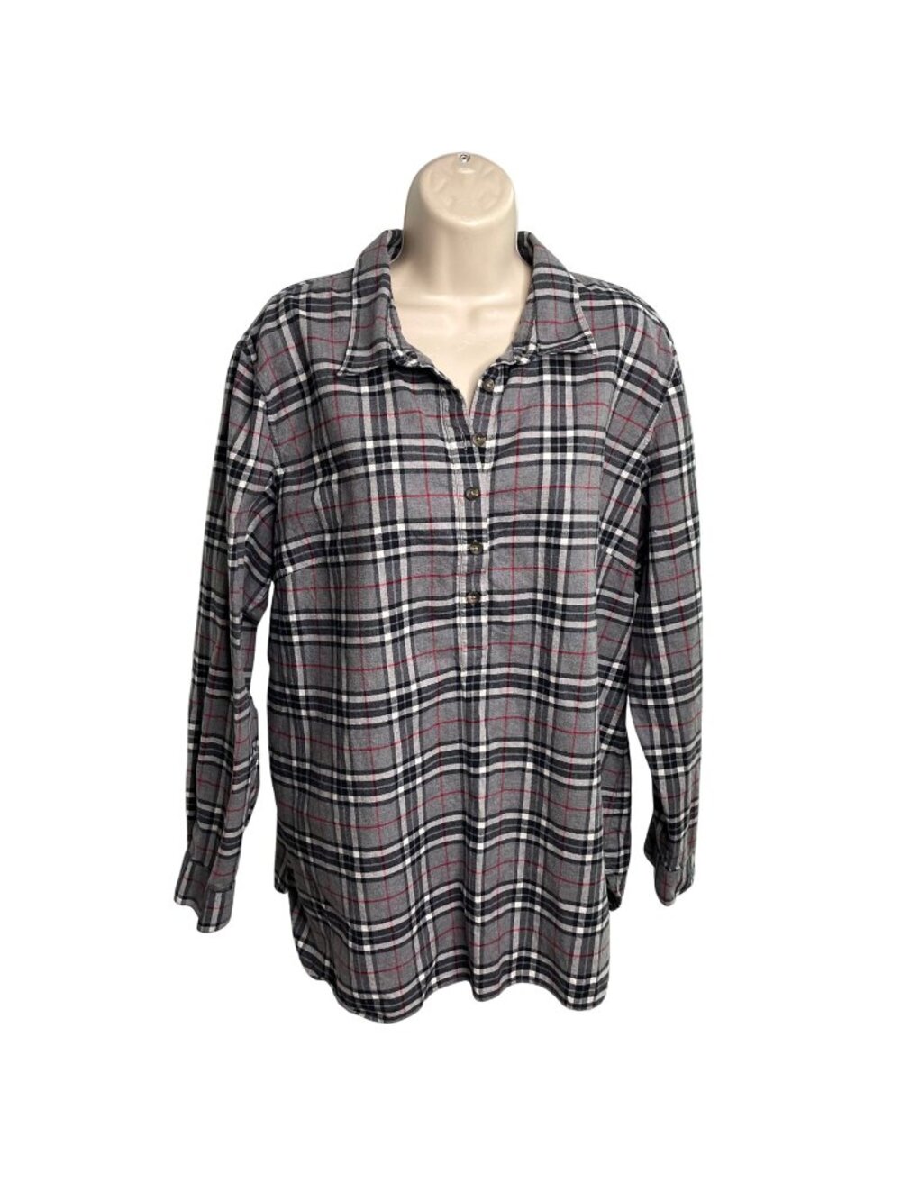 Coldwater Creek Womens Plaid Button Up Long Sleave Blouse Size XL u Gray Black R
